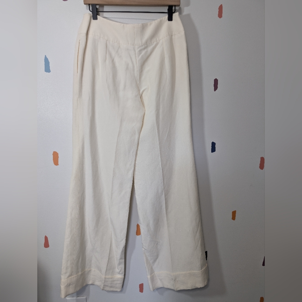 Armani Collezioni Cream Linen Silk High Waist Wide Leg Pants - Picture 6 of 12